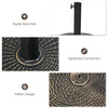 Close-up of the 22Lbs patio resin umbrella base featuring a rattan design and sturdy steel pole for outdoor use.