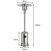 Stainless steel garden propane standing heater with wheels, 220cm tall, ideal for warming patios and outdoor spaces.