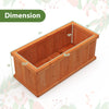 Raised garden bed wooden planter box in orange with dimensions, featuring 4 drainage holes and detachable bottom panels.