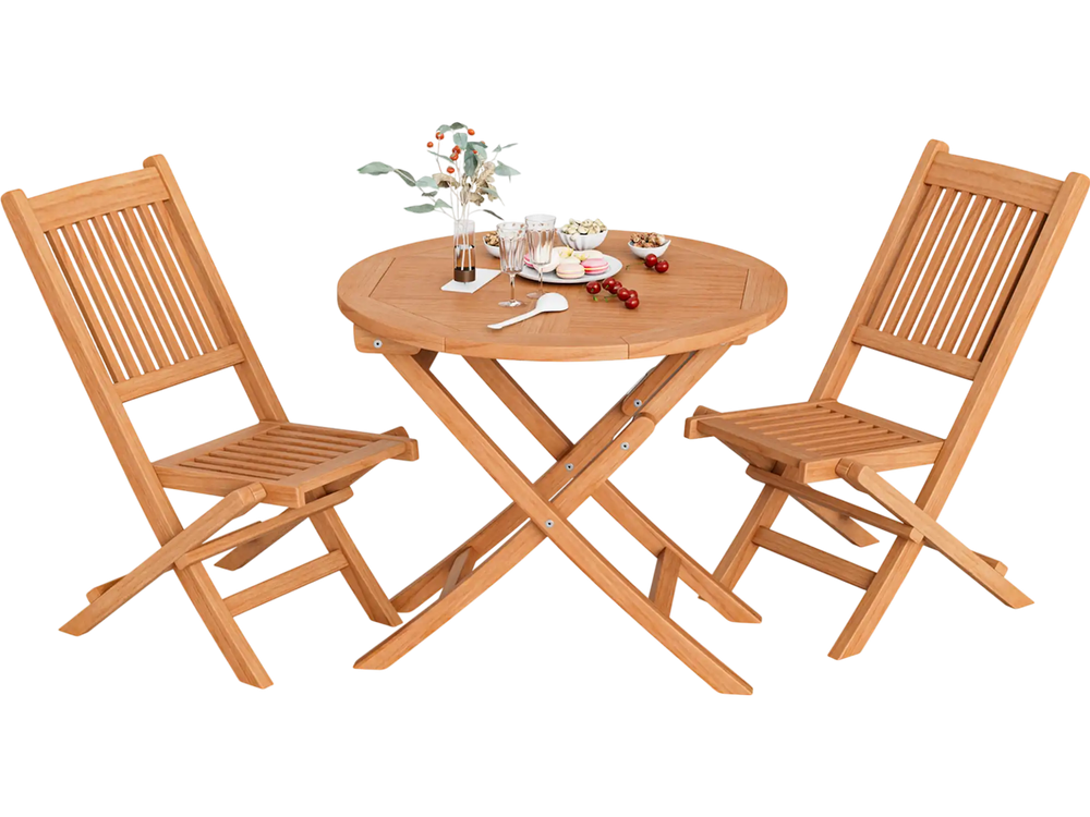 Outdoor Bistro Set with Slatted Seat and Tabletop for Backyard