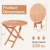Folding outdoor bistro table made of premium teak wood, featuring a slatted design and 220 lbs weight capacity.