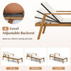Adjustable outdoor chaise lounge chair with armrests, PE rattan, and acacia wood frame for backyard relaxation.