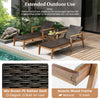 Outdoor chaise lounge chair with adjustable backrest, mix brown PE rattan seat, and solid acacia wood frame for.