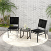 Two outdoor dining chairs with breathable fabric and aluminum frames, perfect for backyard or poolside relaxation.