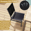 Outdoor dining chair with breathable fabric, aluminum frame, and quick-drying design for backyard or poolside use.