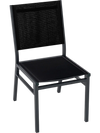Black outdoor dining chair with breathable seat and backrest, aluminum frame for durability, ideal for backyard or.