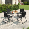 Set of four outdoor folding chairs with breathable seats and rustproof metal frames, perfect for backyard gatherings.
