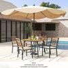 5-piece patio dining set with acacia wood table, cushioned chairs, and 1.9" umbrella hole, perfect for outdoor dining.