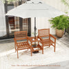 Two-seat outdoor patio wood conversation set with coffee table, featuring comfy backrests and umbrella hole for.