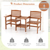 Dimensions of the Outdoor Patio Wood 2-Seat Conversation Set with coffee table, showcasing weight capacities and.
