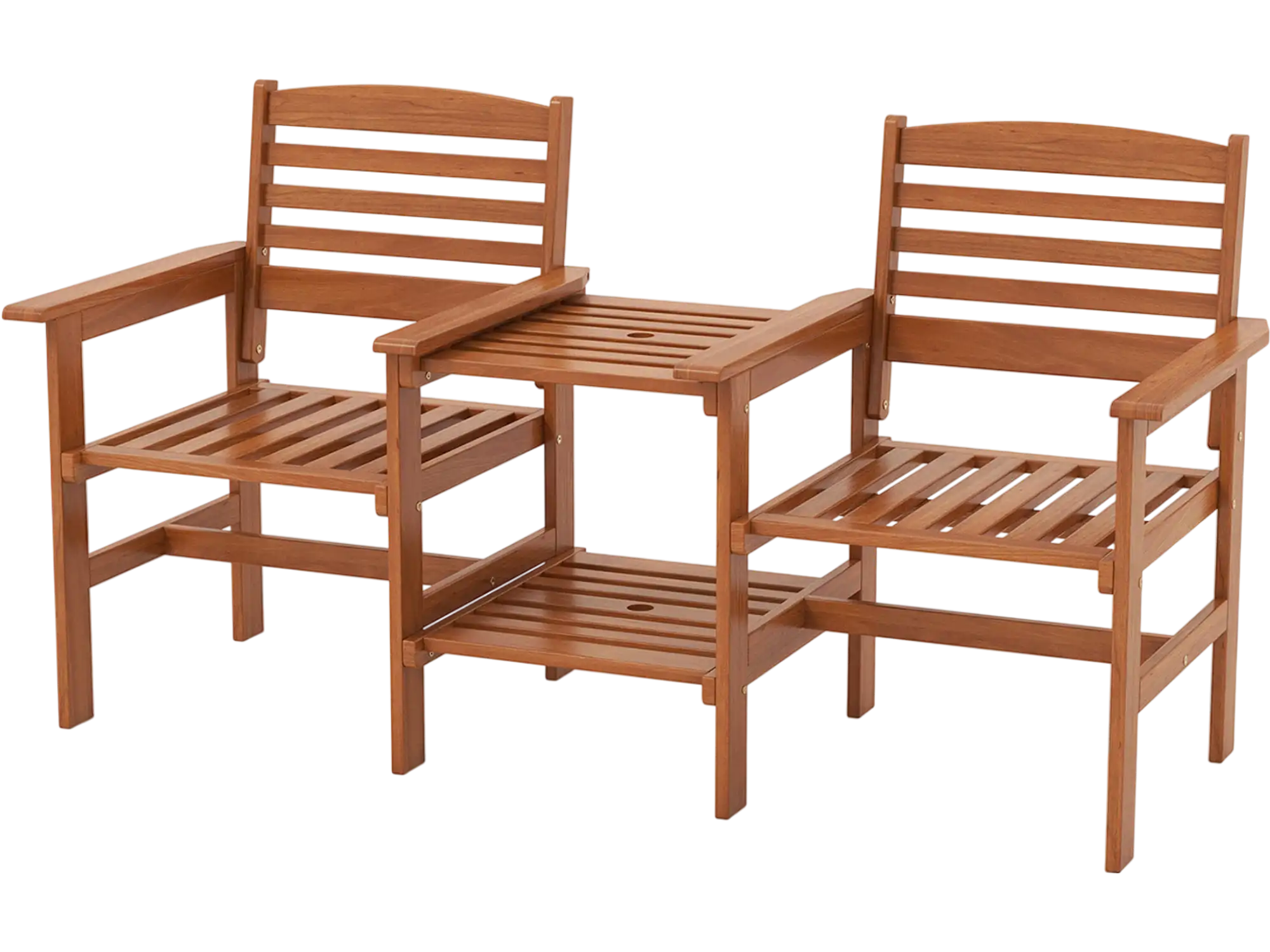 Costway Outdoor Patio Wood 2-Seat Conversation Set Coffee Table Umbrella Hole 69745132 New
