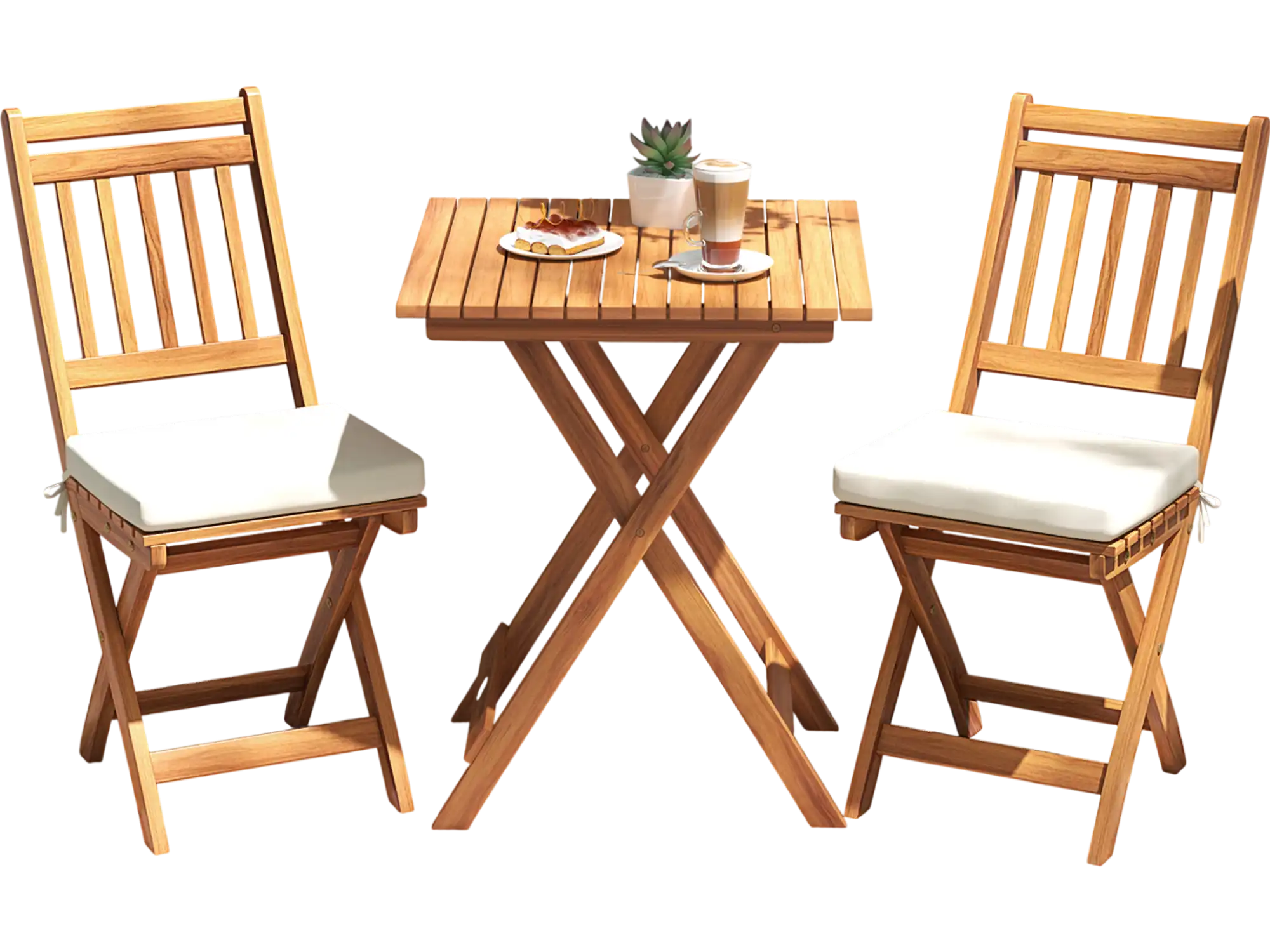 Costway Outdoor Acacia Wood Bistro Set Table Soft Seat Cushions White 792168435 New