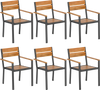 Outside Patio Dining Chair set of 6 with Acacia Armrest for Backyard Garden