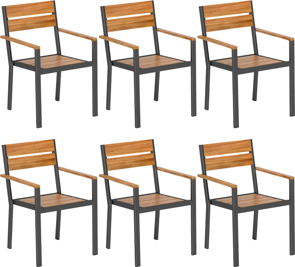 Outside Patio Dining Chair set of 6 with Acacia Armrest for Backyard Garden