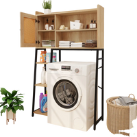 Over the toilet storage cabinet with PE rattan door, adjustable shelves, and solid metal stand for efficient space.