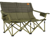 Oversized green camping loveseat chair with thick padding, cup holders, and quick folding design for easy portability.