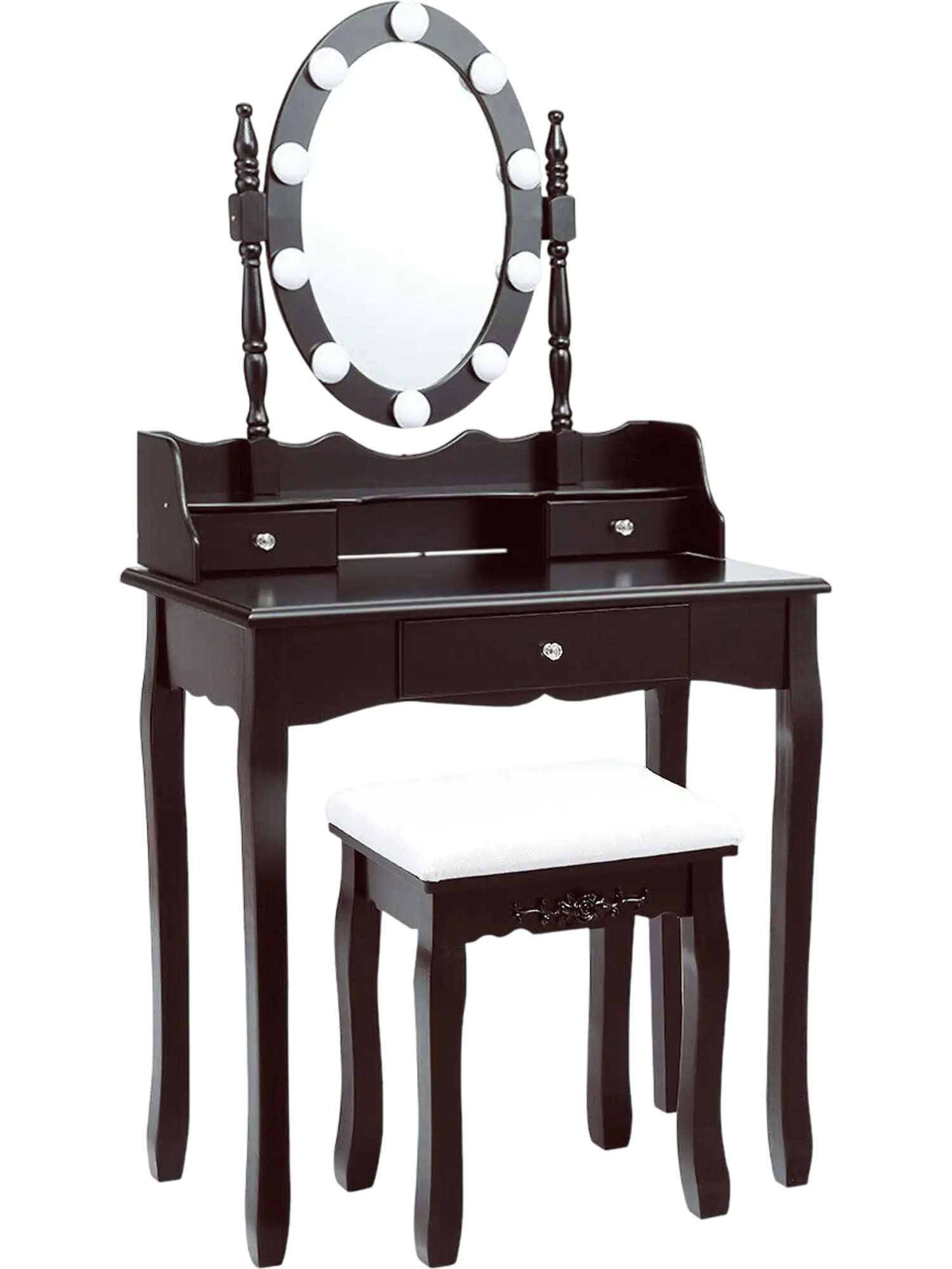 Costway Oval Mirror Makeup Vanity Set w/ 10 LED Dimmable Bulbs & 3 Drawers 95268147 New