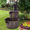 Two-tier outdoor barrel waterfall fountain with pump, perfect for garden ambiance and visual charm.