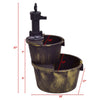 Two-tier outdoor barrel waterfall fountain with pump, 27" tall, ideal for garden or patio decor and ambiance.