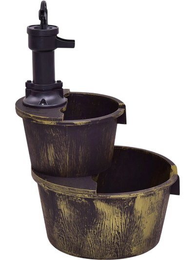 Costway 2-Tier Outdoor Barrel Waterfall Fountain with Pump 18042375 New