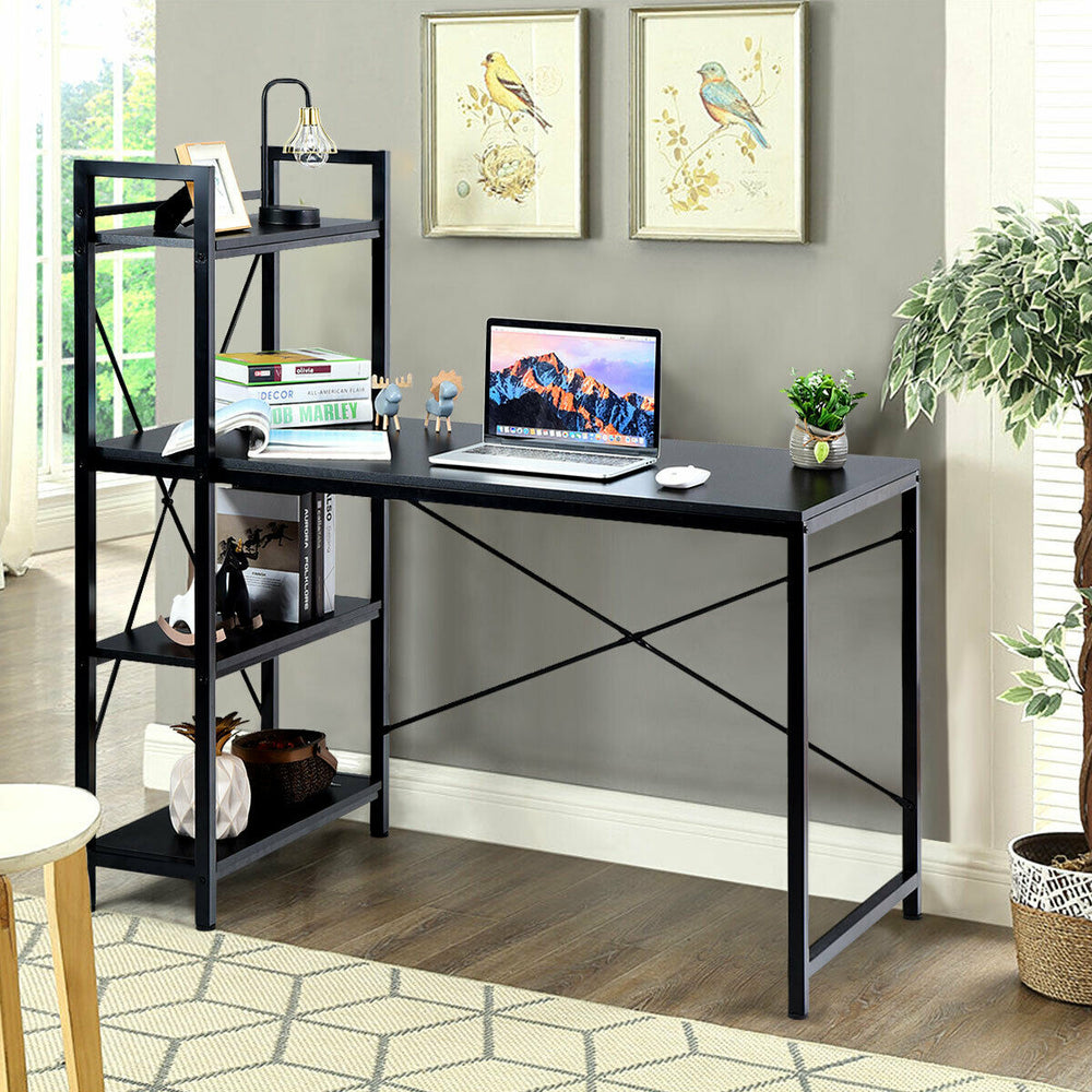 47.5 Inch Writing Study Computer Desk with 4-Tier Shelves-Black - Gallery View 1 of 11