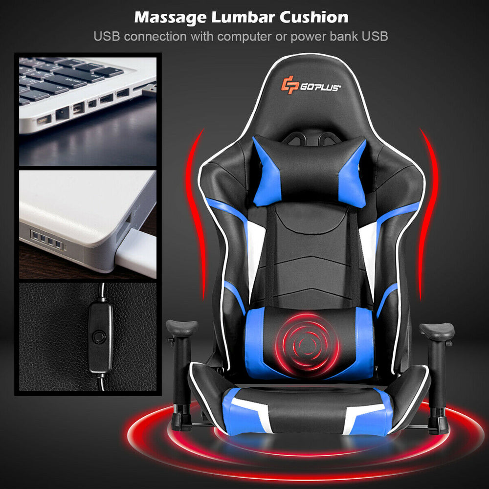 Lumbar Support  Massage Gaming Reclining Racing Chair - Gallery View 8 of 12