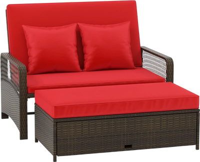 Costway Patio Wicker Daybed Adjustable 4-Level Backrest Cushions 73942561 New