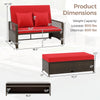 Patio adjustable wicker daybed with red cushions, featuring a 4-position backrest and versatile ottoman for outdoor.