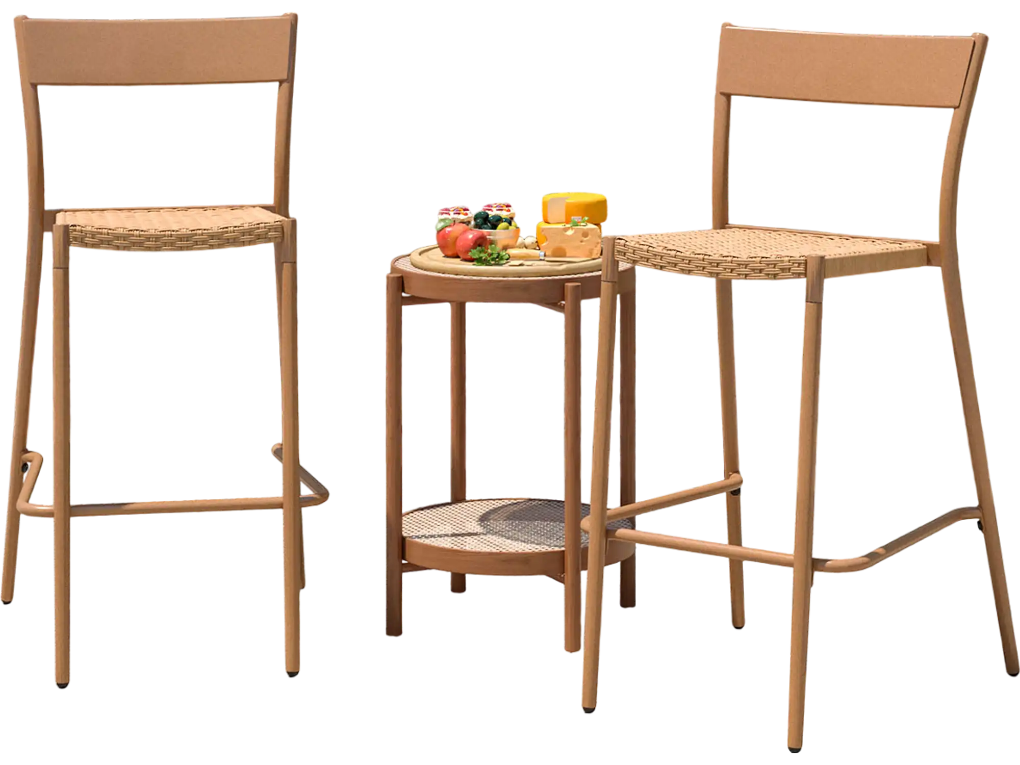 Costway Patio Barstools Set of 2 Rattan Seat Metal Backrest Light Brown 789235461 New