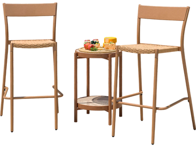 Costway Patio Barstools Set of 2 Rattan Seat Metal Backrest Light Brown 789235461 New