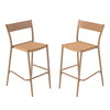 Light brown patio barstool featuring a curved metal backrest and a durable rattan seat, designed for elegant outdoor.