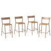 Set of 4 light brown patio barstools with rattan seats and metal backrests, ideal for backyard and poolside use.