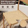 Light brown PE rattan seat of a patio barstool, featuring a robust metal frame, ideal for backyard relaxation.