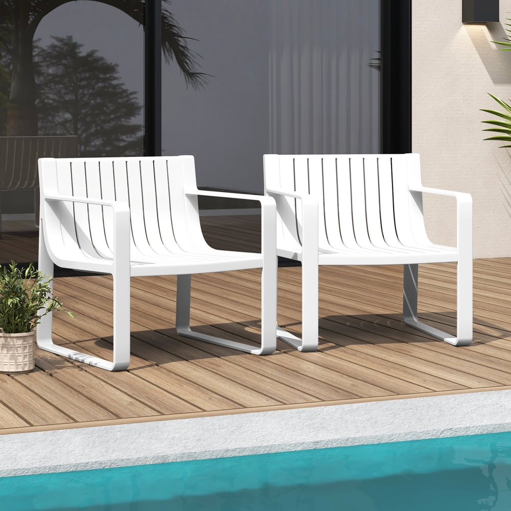 Patio Chairs Set of 2 with Curved Backrests and Seats-White - Gallery View 1 of 9