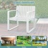 Patio chair dimensions with curved backrests in white, ideal for outdoor use in gardens, patios, and poolside settings.