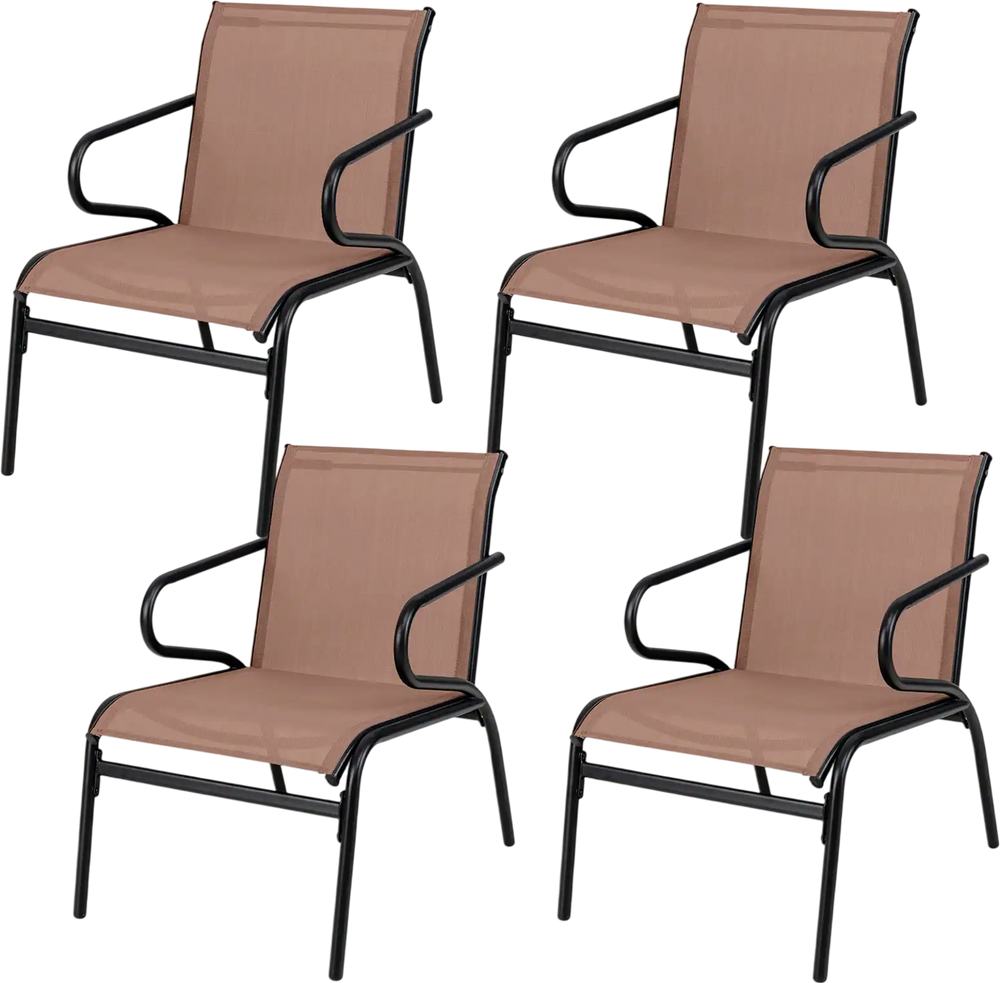 Set of 4 patio chairs with breathable fabric and ergonomic design, perfect for poolside relaxation and outdoor spaces.