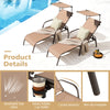 Adjustable brown chaise lounge chair with canopy and hidden cup holder, perfect for poolside relaxation.