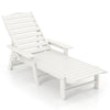 White patio chaise lounge chair with 4-position backrest, made of weatherproof HDPE, ideal for poolside relaxation.