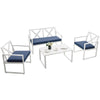 Side view of two single chairs from the 4 Pieces Outdoor Conversation Set with navy cushions, perfect for garden.