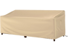 Patio furniture cover in beige, 77 x 43 x 30 inches, features padded handles and click-close straps for secure.