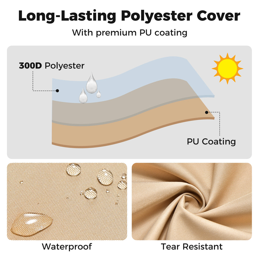 Long-lasting patio furniture cover made of 300D polyester with PU coating, waterproof and tear-resistant for outdoor.