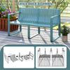 Blue weather-resistant plastic 2-person bench with curved backrest, ideal for outdoor patio and quick assembly.