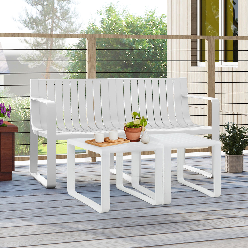 Weather-resistant Plastic 2-Person Bench with Curved Backrest-White - Gallery View 1 of 10