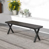Patio metal bench with slatted seat and X legs, 54" long, sturdy design for backyard or garden seating.