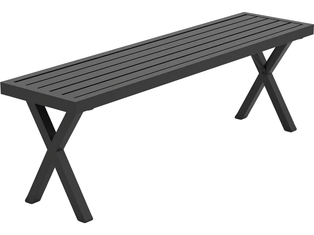 Patio Metal Bench with Slatted Seat and X Legs