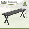 Patio metal bench with slatted seat, 54" long, X legs, supports 800 lbs, ideal for backyard or garden use.