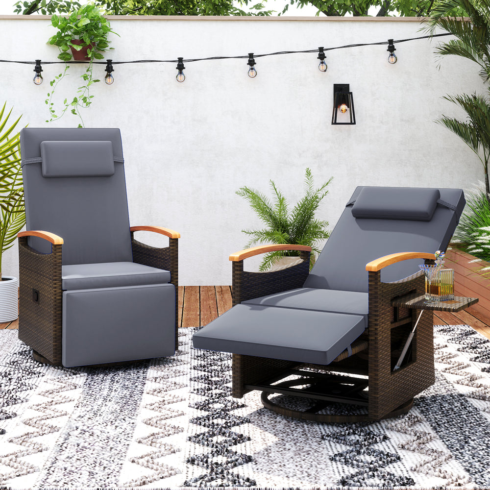 Set of 2 Patio Rattan 360° Swivel Recliner Chair with Adjustable Backrest and Footrest-Dark Gray - Gallery View 1 of 8