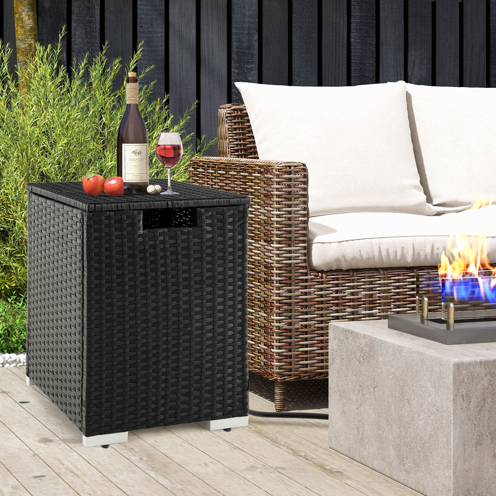 2-in-1 Patio Rattan Gas Propane Tank Cover for 20 lbs Propane Tanks-Black - Gallery View 1 of 9
