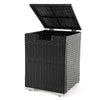 Black 2-in-1 patio rattan gas propane tank cover with open lid, suitable for 20 lbs tanks, doubles as a side table.