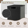 Black PE wicker 2-in-1 patio gas propane tank cover and side table with a modern design and rustproof metal frame.